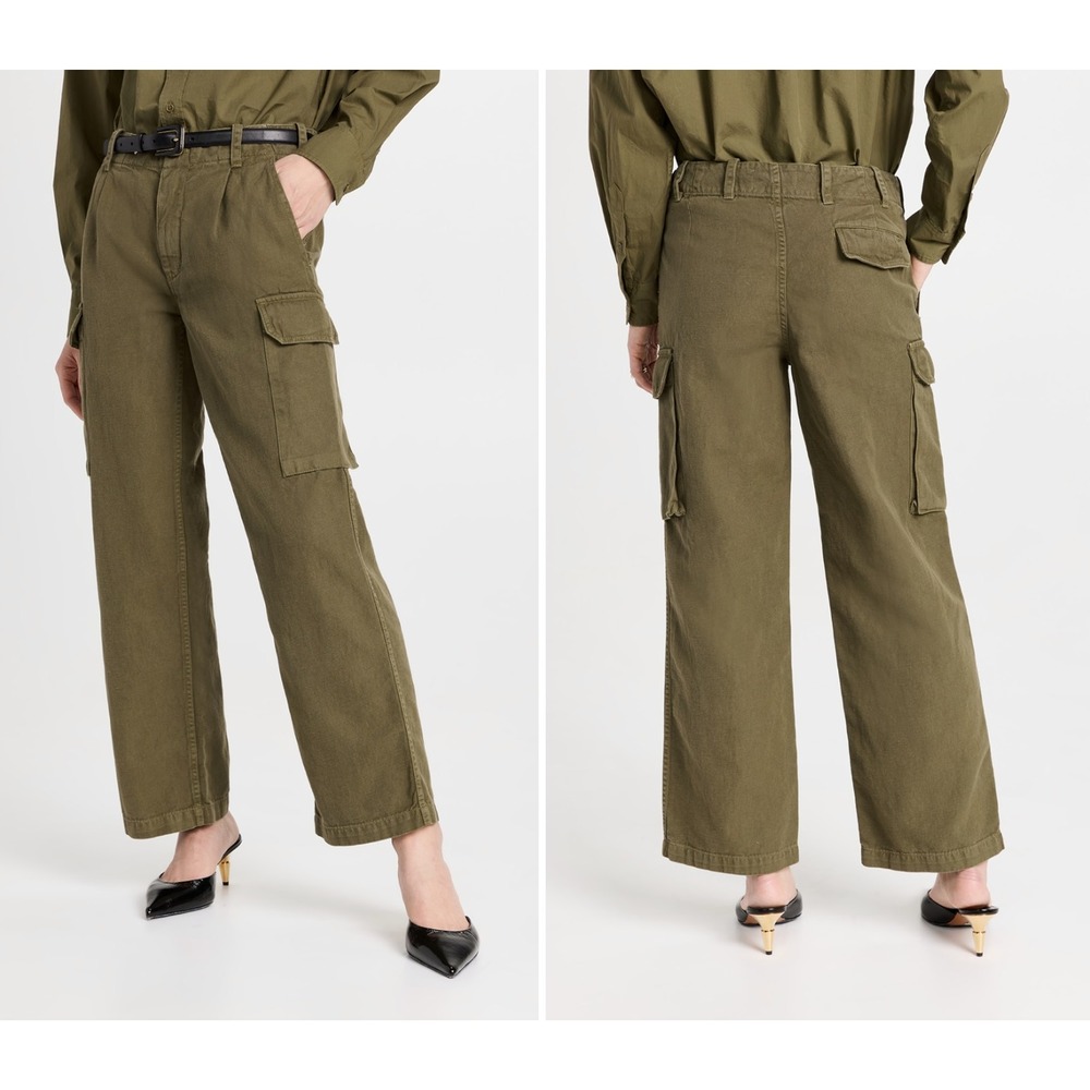 NILI LOTAN Yannic Cotton Twill Cargo Pants in Olive Green Wm 4 Linen Blend $450